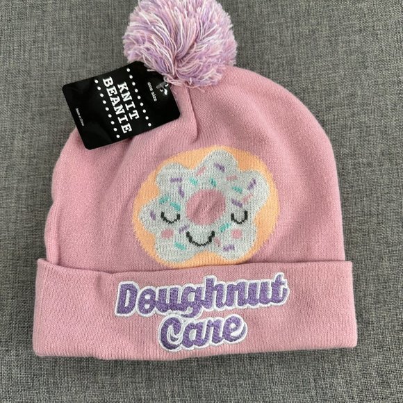Girls Winter Hat Pink Doughnut Cane Beanie Pom Pom 100% Acrylic OS Knit Beanie - Picture 4 of 9